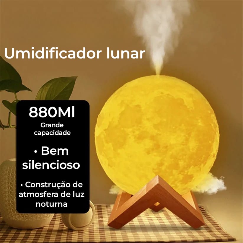 2 em 1 Umidificador e Luminária Lua